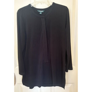 Ralph Lauren Black Tunic Blouse Large 4 Hidden Buttons, Long Sleeve